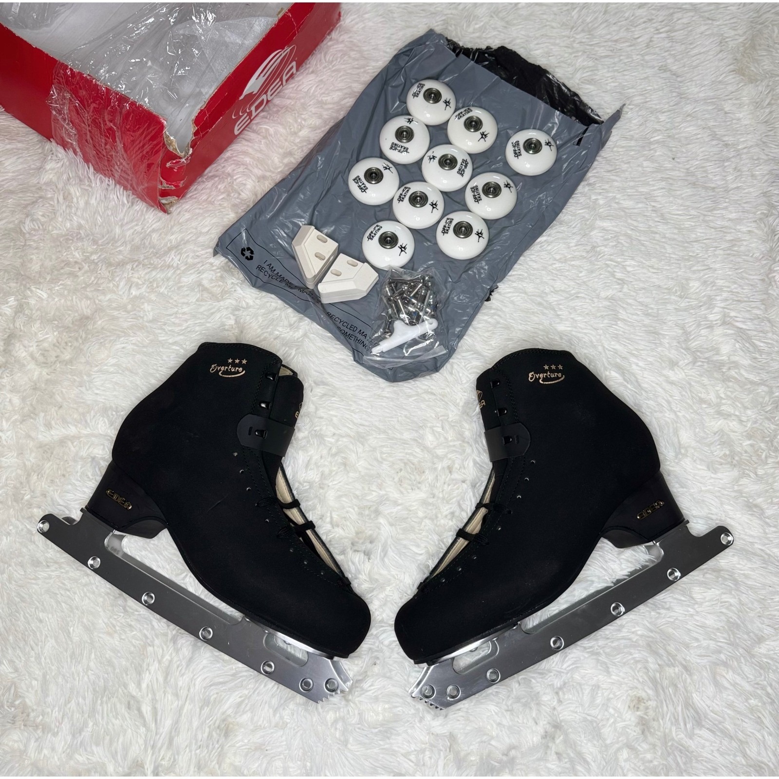 Edea Overture Skates Black Off Ice Blade Attached 10 Wheels With Bearings Sz 300